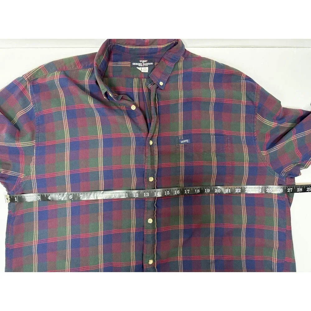 Vintage Guess Georges Marciano Shirt Mens XL Blue Green Plaid Button Up USA 90s‎